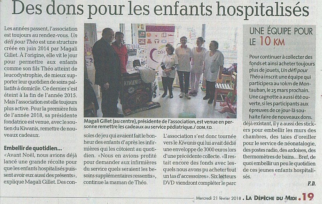 « Un défi pour Théo » : des dons pour des enfants hospitalisés